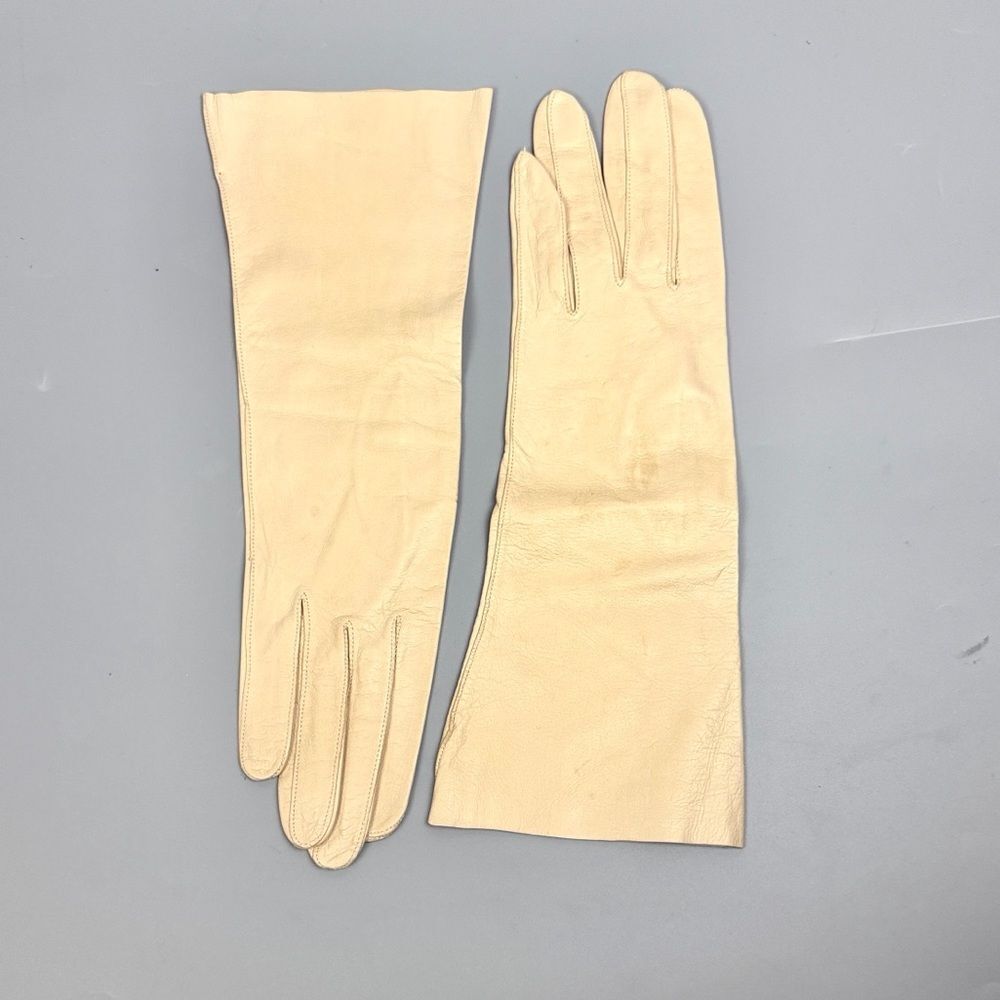 Vintage Leather Cream Gloves Made in France Unlined Women's Size 7,5